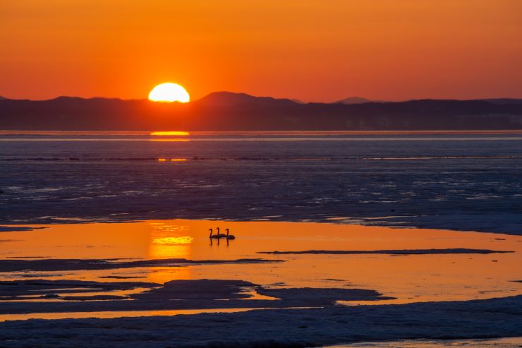 サロマ湖の夕陽