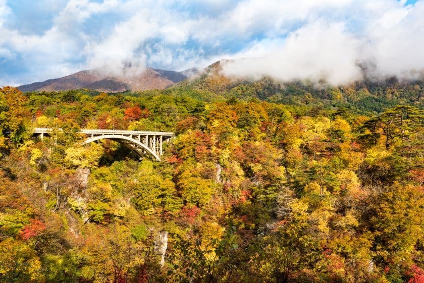 美しく染まった紅葉と大深沢橋